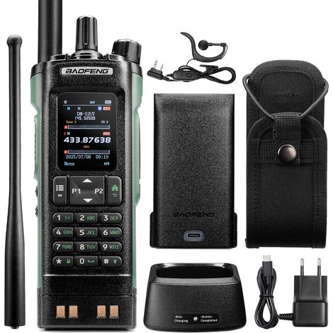 Radio DMR BAOFENG DM-32UV 10 W, UHF/VHF/AM/FM Portable avec GPS et APRS numérique, Double Emplacement Tier II, écran Couleur 2", 4 000 canaux, 50 000 Contacts, étui de Transport, Vert (1/5)