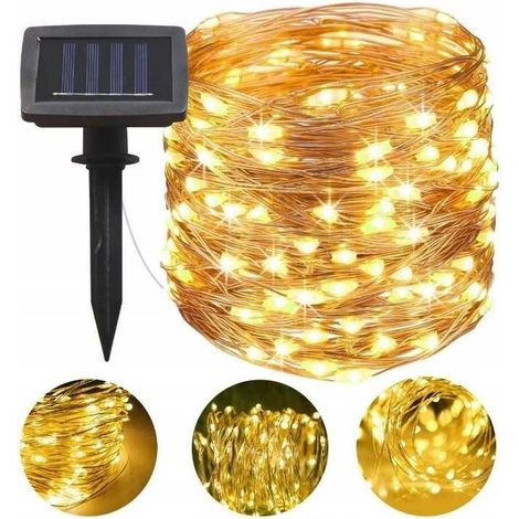 Lampesecoenergie – Guirlande solaire 100 LED blanc chaud – Longueur 1190 cm – Éclairage automatique avec capteur crépusculaire – Classe IP44 (1/5)