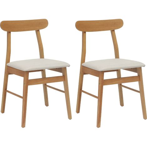 Dining Chair 2 pcs Natural and Light Solid Rubber Wood vidaXL