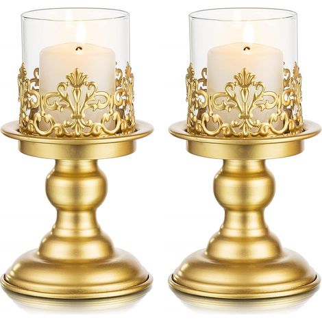 Vintage Bougeoirs Chandelier Dore Decorative Bougeoirs en Métal pour Centre de Table à Manger Cheminée Mantel Noel Fête Mariage Bapteme Paques Anniversaire Fiancaille Halloween Salon Ramadan(Grand × 2 (1/5)