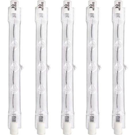 Ampoules Halogènes Linéaires R7s 118mm 300W, Dimmable Blanc Chaud 2700K 4500LM, 220V Projecteur à Double extrémité R7s pour Plafonniers, Éclairage paysager, Lumière de travail de sécurité, 5 pièces (1/5)