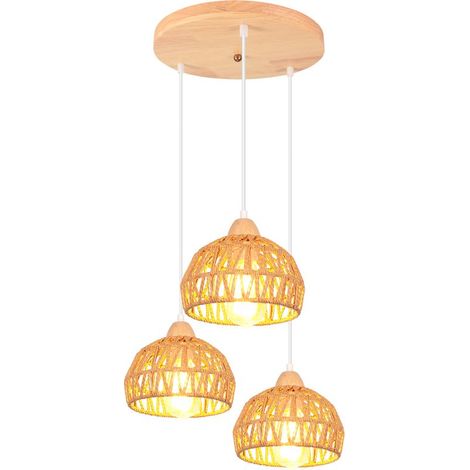 Lustre rétro 3 lumières en corde de chanvre – Plafonnier moderne pour intérieur – Compatible E27 jusqu'à 60W – Design industriel – (1/5)
