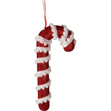 Deko Zuckerstange 17cm Weihnachtsdeko Baumschmuck Baumanhänger weiß rot Glitzer - rot