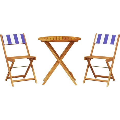 Maison Exclusive - Set da Bistrot 3pz Blu e Bianco in Tessuto e Legno Massello