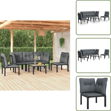 Salon de jardin 6 pcs noir et gris résine tressée - Salon De Jardin - Mobilier Extérieur - Set Salon De Jardin - Table Basse - Chaises De Jardin