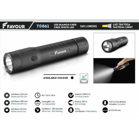 Taktische wasserdichte Taschenlampe Favour Cree 565 Lumen Weiße Led Inklusive 6 AA T0861