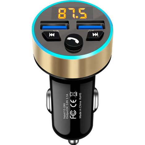 Bluetooth car charger, new car power bank, car charger, car MP3 Bluetooth player, FM transmitter -- Gold