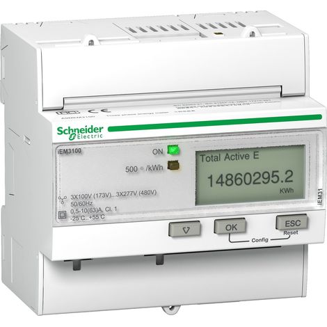 Schneider Electric – Compteur d'énergie Acti9 iEM3100 63A – Tension 100-277V – Classe de précision 1 – A9MEM3100