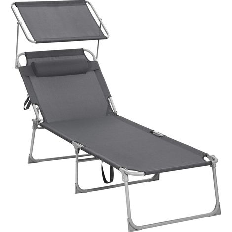 Songmics – Transat pliable avec pare-soleil réglable – Dossier 4 positions – Tissu synthétique résistant aux UV – 71 x 200 x 38 cm – GCB22GYV2