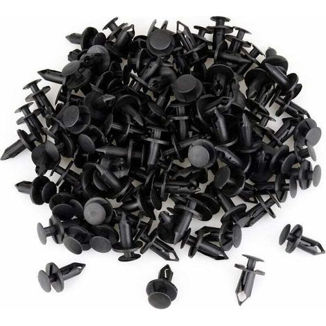 120 clips de fixation en plastique pour voiture, clips noirs, rivets en plastique pour aile, trou de 8 mm, fixations à pression. (1/5)