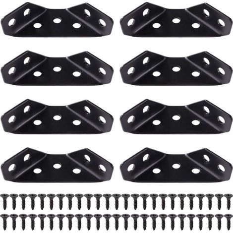 8 Pieces Thickness 1.5 mm Stainless Steel Corner Connectors Trapezoidal Corner Brackets with 50 Screws for Wooden Furniture Shelves Tables Chairs Small Black (1/5)