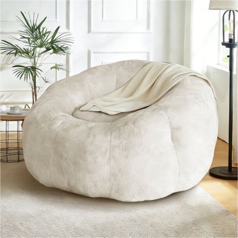Pouf poire rond en flanelle, fauteuil bean bag confortable pour salon ou chambre, blanc (1/5)