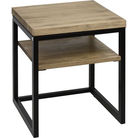 Mesita de noche ECO Three Big Wood con estante 40x40x47cm Negra en madera maciza de pino acabado vintage estilo industrial Box Furniture (1/4)