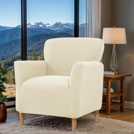 Housse de chaise en tricot extensible, housse de canapé à accoudoir, adaptée au salon, au banquet, beige. (1/5)