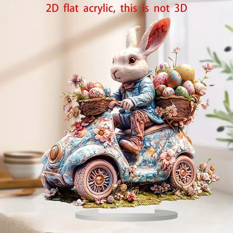 Ornement De Bureau En Acrylique - Thème Pâques - Lapin Oeuf Printemps - Décoration Intérieure Salon Chambre - Lot De 1 Pièce (1/5)