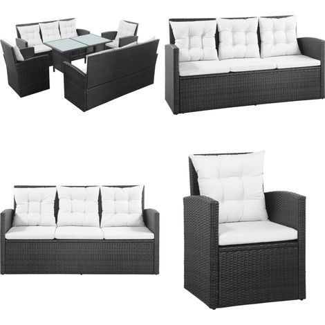 5-tlg. Garten-Lounge-Set mit Auflagen Poly Rattan Schwarz - Gartenmöbeln - Lounge-Set - Outdoor Möbel - Rattan Sofa - Esstisch - Home & Living (1/5)