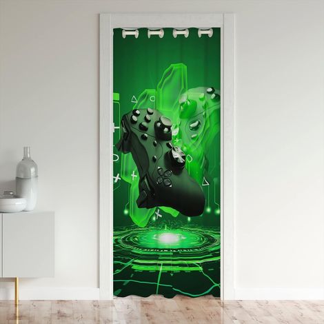 Jeux Rideaux Interieur Salon Chambre Jeux Décoration Rideau de Porte 106x203cm Vert Poignée de Jeu Rideau Occultant Rideaux - 106L X 203H cm (1 Panneaux) (1/5)