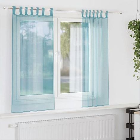 Rideaux transparents avec housses pour tringle, 2 pièces par paquet, turquoise. (1/4)
