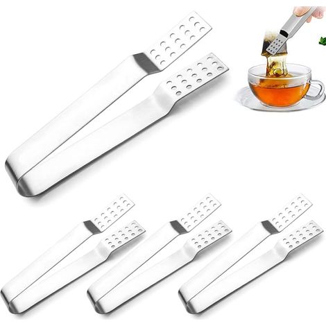 Lot de 4 pinces à sachet de thé en acier inoxydable, presse anti-brûlure pour infusion, manche ergonomique (1/5)