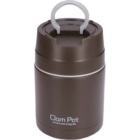 Boîte alimentaire isotherme sous vide 800 ml / 27 oz en acier inoxydable 304 à double paroi avec cuillère pliable, marron (1/5)