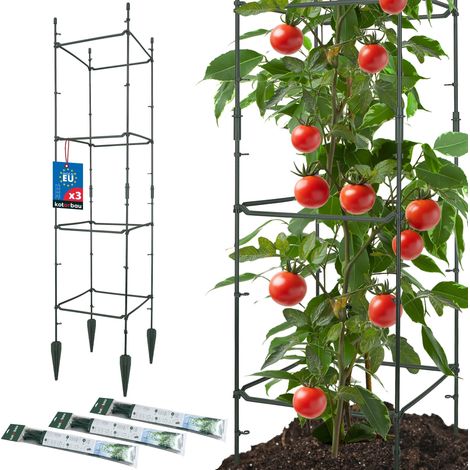 KOTARBAU® Lot de 3 Tuteur Tomate, Treillis Plante Grimpante Exterieur 21x21x120cm, Tuteurs Modulaires, Tuteur Plante, PVC, Vert, Treillis pour Plantes Grimpantes, Support Tomates Potager (1/5)