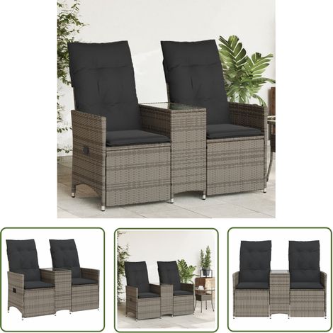 The Living Store Gartensofa 2-Sitzer Verstellbar mit Tisch Grau Poly Rattan - Gartenmöbel - Esszimmerset - Balkonmöbel - Lounge Set - Rattan Gartenmöbel (1/5)
