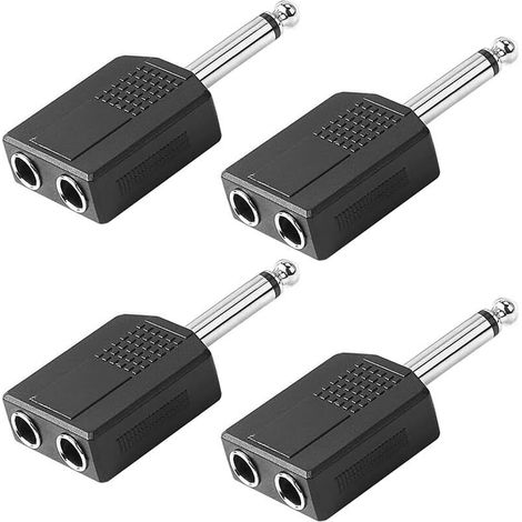 4 pcs Adaptateur répartiteur mâle 6,35mm(1/4") vers Double Prise Femelle 6,35mm(1/4"),Double Adaptateur Jack Mono TS 6,35 mm,câble Audio Y répartiteur pour Guitare,Microphone,amplificateur (1/5)