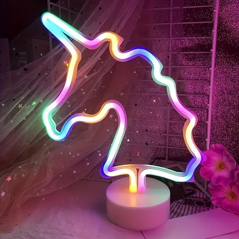 Lampe néon licorne colorée, alimentée par USB, cadeau d'anniversaire, décoration d'intérieur (piles non incluses) (1/5)
