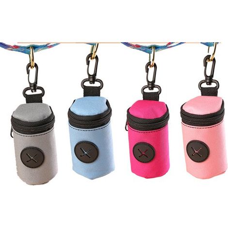 Confezione da 4 dispenser per sacchetti per escrementi di cane con scomparti con cerniera e ganci per cintura - Grigio + Verde scuro + Blu scuro + Nero (1/5)