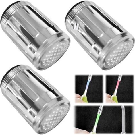 Lot de 3 robinets de cuisine LED avec 3 changements de couleur, embout de robinet avec capteur de température, robinet de cuisine, économiseur d'eau, accessoires pour restaurant, maison, hôtel, salle