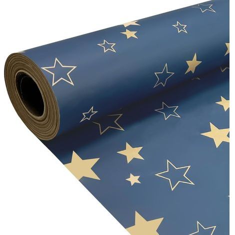 Rouleau de papier kraft recyclable étoile bleue 43 cm x 15 m pour Noël, anniversaire et fêtes (1/5)