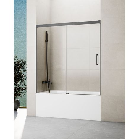 Mampara de bañera. Medida: 140 - 145 cm, BASICA TITANIO fijo + corredera (1/4)