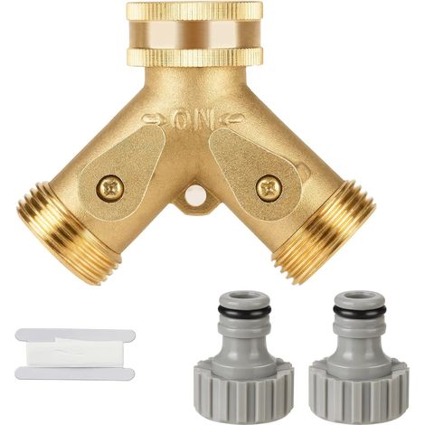 Y-Verteiler 3/4 Zoll, 2-Wege Y-Verteiler Messing mit 2 Stück 3/4 Gartenschlauch Wasserhahnverbinder für den Einsatz in Haus & Garten (1/5)