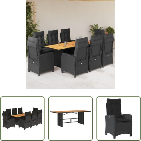 vidaXL Gartenstuhl -  9-tlg. Garten-Essgruppe mit Kissen Schwarz Poly Rattan (1/5)