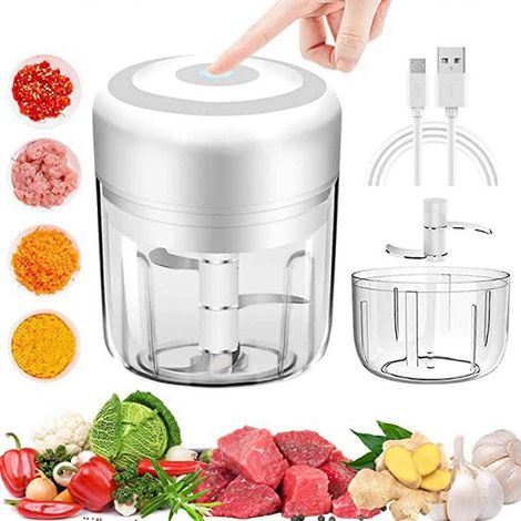 Mini coupe-légumes électrique avec couvercle à ail, 250 ml, connexion USB, blanc, 250 ml (1/3)