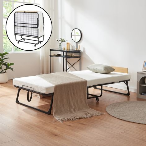 Cama plegable Lustendi con colchón 90x200cm - Negro / Roble [en.casa]