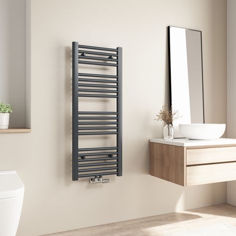 Radiateur de salle de bains Heilmetz 100x40cm Anthracite Sèche-serviette eau chaude Raccord Central 356W