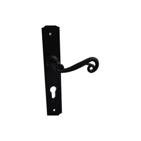 Quincadeco – Poignée de porte Mazarine noir cyl sur plaque – 2 poignées et 2 plaques – Entraxe 195mm – Acier finition époxy noir