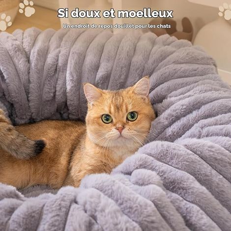 Modular Cat Tunnel, Indoor Tunnel for Play and Sleeping, Round Bed Under the Tree, Basket for Cat, Christmas Tree Hut, Donut with Hanging Balls and Windows – Grey (1/2)