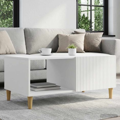 Table basse avec rangement vintage en bois d’ingénierie blanc 90 x 50 x 40 cm - PANGIVO (1/5)