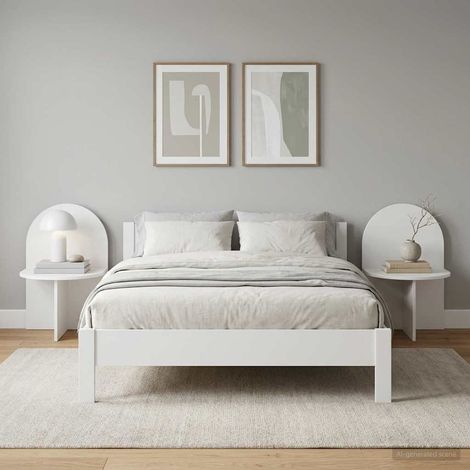 Lot de 2 tables de chevet blanches en bois d’ingénierie, plateau rond, 48 x 49 x 65 cm - PANGIVO (1/5)