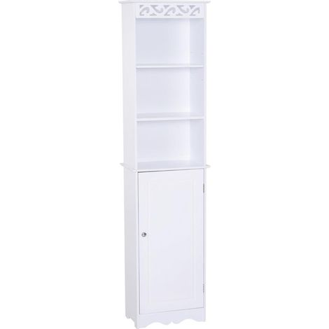 MOBILETTO A COLONNA PER BAGNO IN LEGNO CON DECORO FLOREALE 40X23X160 CM BIANCO (1/5)
