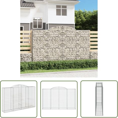 The Living Store Panier de gabions arqué 300x50x180/200 cm Fer galvanisé - Paniers De Gabions - Mur De Gabions - Clôture De Jardin - Décoration Jardin - Barrieres Jardin (1/5)
