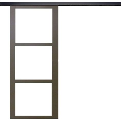 Porta Scorrevole Marrone Ral7006 Vetro Trasparente H204 x L73 + Binario Alluminio Listello Nero
