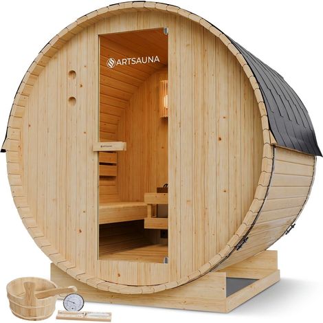 Sauna a botte Spitzbergen con riscaldatore per sauna 180 cm Ø 190 cm 3 , riscaldatore per sauna da 6 - 8 kW 2 - 6 persone