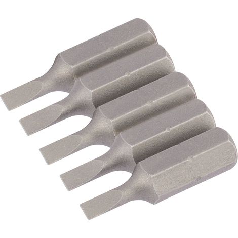 Draper 5-Piece 25mm x 3mm Plain Slot E-Shank Insert Bits Set – 1/4" Hex Drive (1/5)