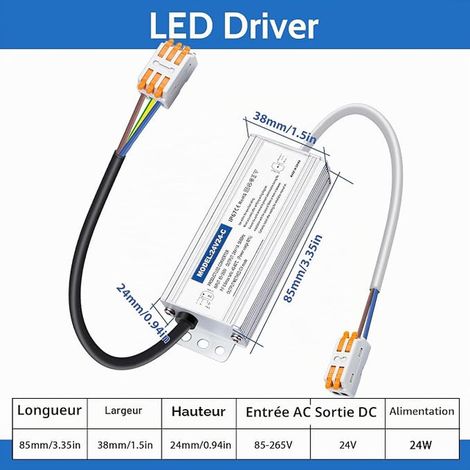 Transformateur LED 24V, LED Driver 24W, Alimentation 1A étanche IP67, Transfo 220V à 24V DC Pour l'éclairage Intérieur et Extérieur (1/4)