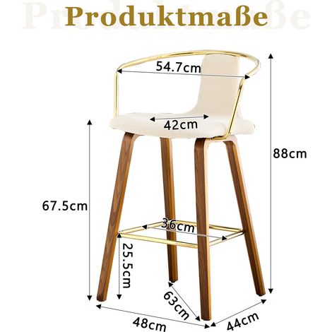 Lot de 2 tabourets de bar avec accoudoirs, tissu teddy/simili cuir, pieds en bois massif, repose-pieds metal, style scandinave moderne (1/5)