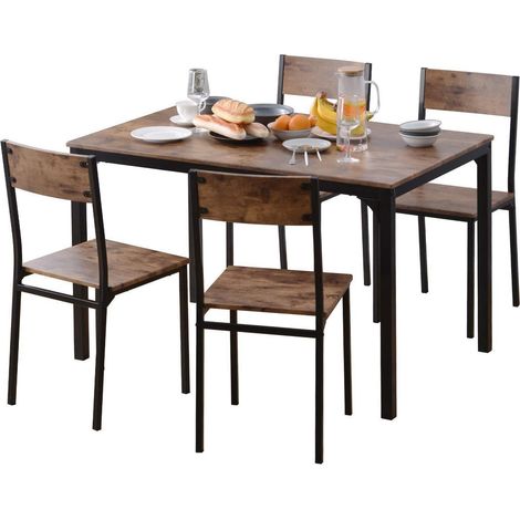 Esstisch-Set 4 Personen mit 4 Stühlen, Küchentisch 108cm, platzsparend, Vintagebraun (1/5)