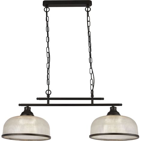 Searchlight Highworth Suspension 2 Lumières Noir, Verre Style Holophane (1/5)